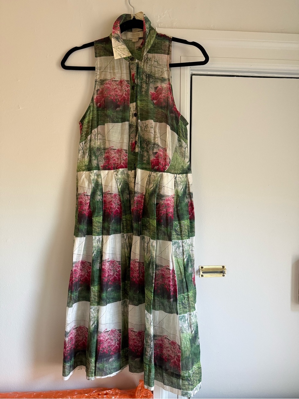 Anthropologie Sleeveless Floral Button-Front Dress in Green & Pink